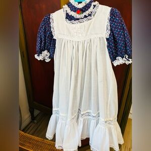 VNTG Bryan two piece pinafore dress dark blue lace muslin over dress Sz 6X